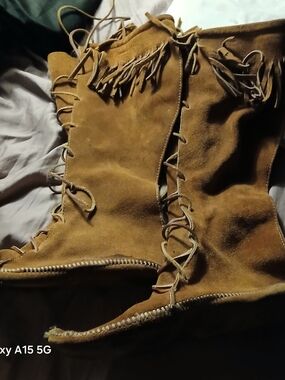 Suede Fringe Lace-Up Women's Moccasin Boots in Chestnut Brown